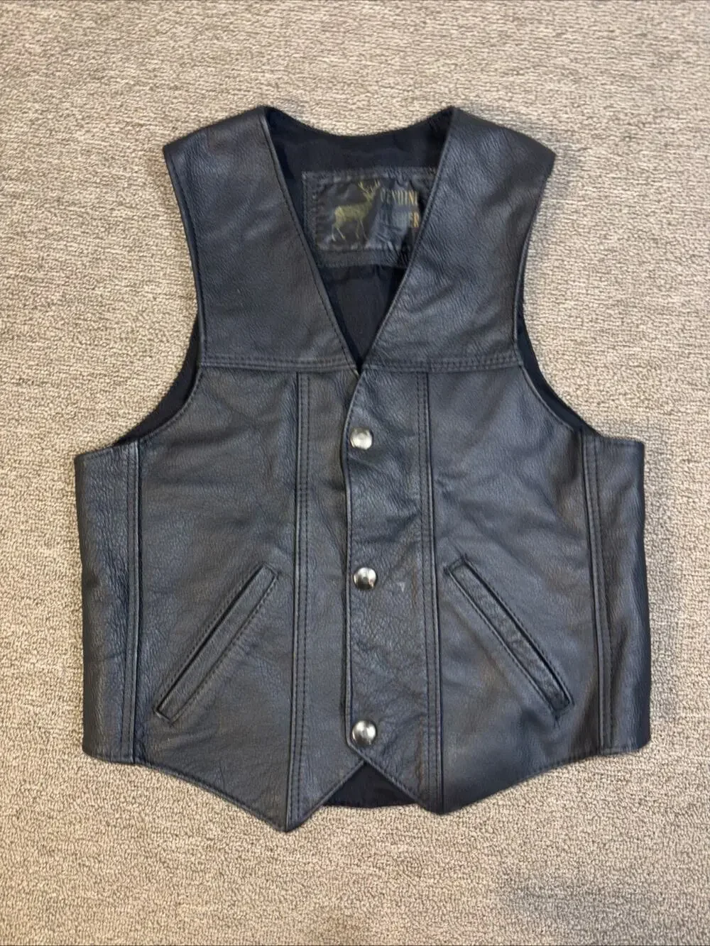 Leather Vest Western Youth Black Genuine XXL 14x17